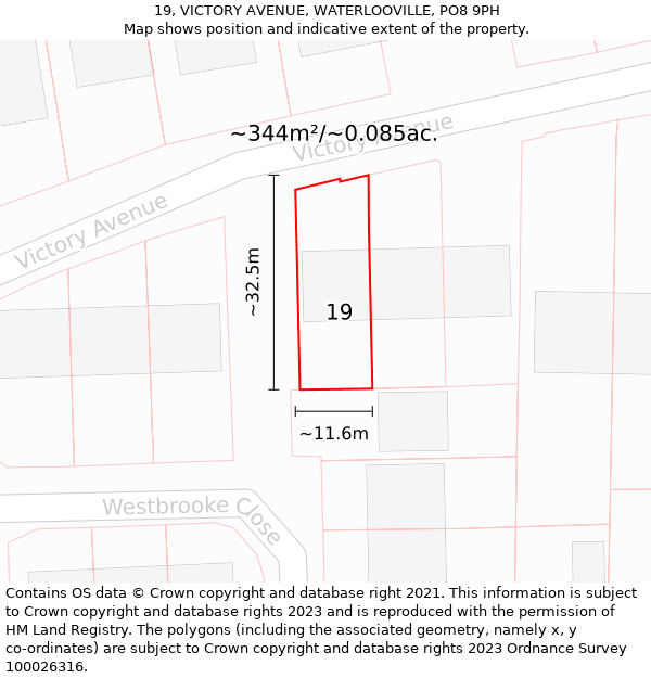 19, VICTORY AVENUE, WATERLOOVILLE, PO8 9PH: Plot and title map