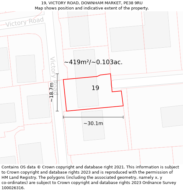 19, VICTORY ROAD, DOWNHAM MARKET, PE38 9RU: Plot and title map