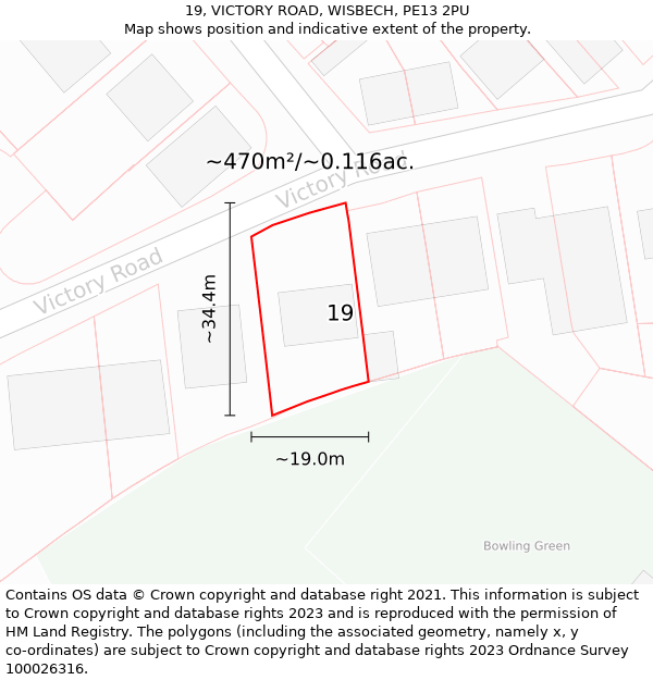 19, VICTORY ROAD, WISBECH, PE13 2PU: Plot and title map