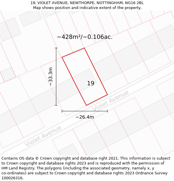 19, VIOLET AVENUE, NEWTHORPE, NOTTINGHAM, NG16 2BL: Plot and title map