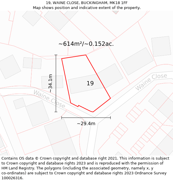 19, WAINE CLOSE, BUCKINGHAM, MK18 1FF: Plot and title map