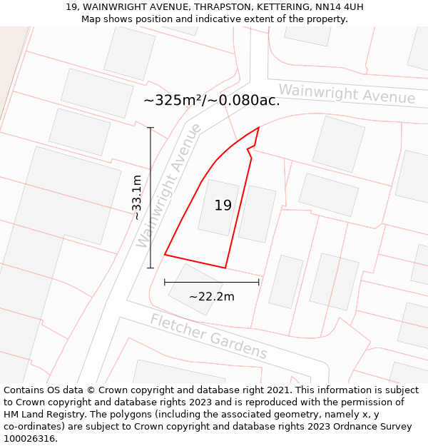 19, WAINWRIGHT AVENUE, THRAPSTON, KETTERING, NN14 4UH: Plot and title map