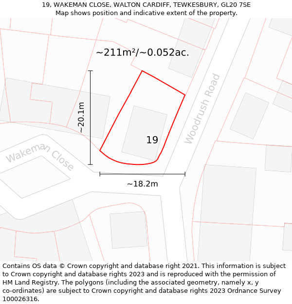 19, WAKEMAN CLOSE, WALTON CARDIFF, TEWKESBURY, GL20 7SE: Plot and title map