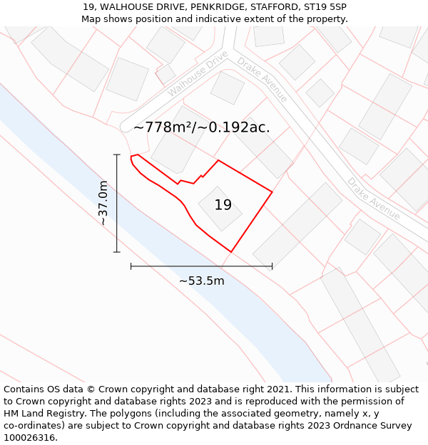 19, WALHOUSE DRIVE, PENKRIDGE, STAFFORD, ST19 5SP: Plot and title map