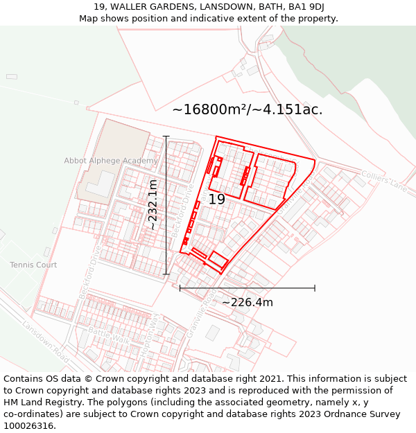 19, WALLER GARDENS, LANSDOWN, BATH, BA1 9DJ: Plot and title map