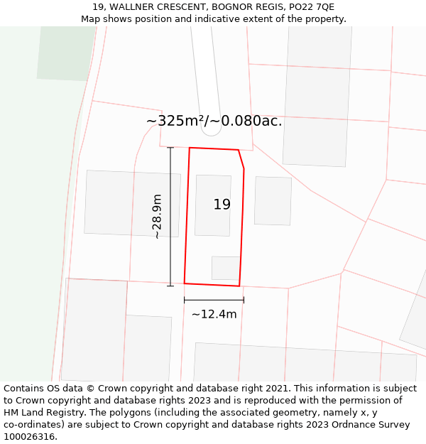 19, WALLNER CRESCENT, BOGNOR REGIS, PO22 7QE: Plot and title map