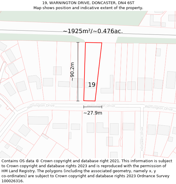 19, WARNINGTON DRIVE, DONCASTER, DN4 6ST: Plot and title map