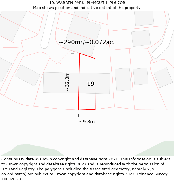 19, WARREN PARK, PLYMOUTH, PL6 7QR: Plot and title map