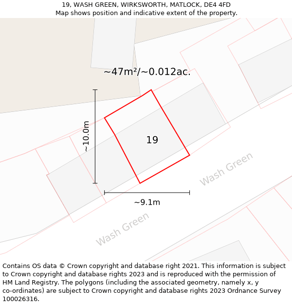 19, WASH GREEN, WIRKSWORTH, MATLOCK, DE4 4FD: Plot and title map