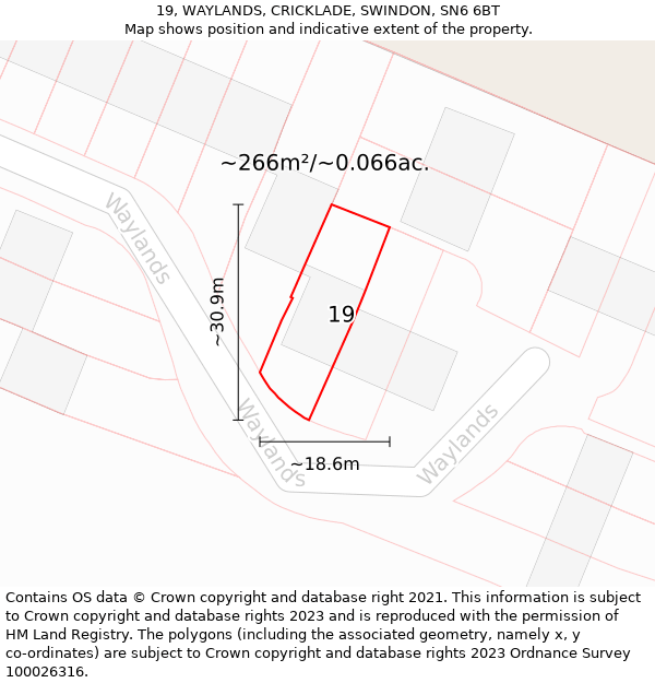 19, WAYLANDS, CRICKLADE, SWINDON, SN6 6BT: Plot and title map