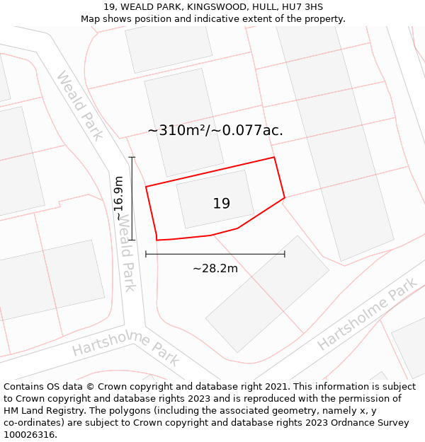 19, WEALD PARK, KINGSWOOD, HULL, HU7 3HS: Plot and title map