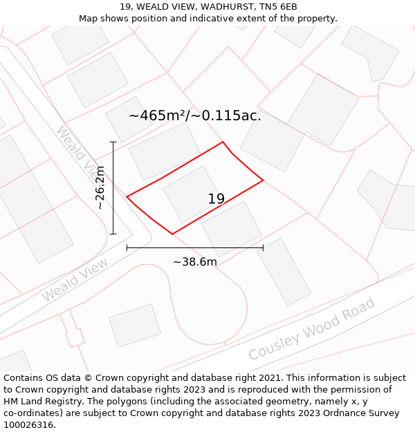 19, WEALD VIEW, WADHURST, TN5 6EB: Plot and title map