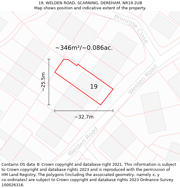 19, WELDEN ROAD, SCARNING, DEREHAM, NR19 2UB: Plot and title map