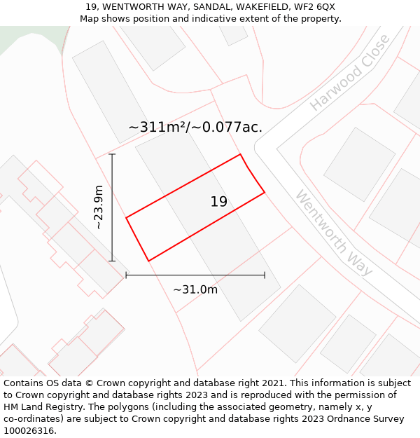 19, WENTWORTH WAY, SANDAL, WAKEFIELD, WF2 6QX: Plot and title map