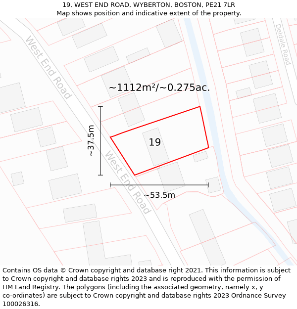 19, WEST END ROAD, WYBERTON, BOSTON, PE21 7LR: Plot and title map