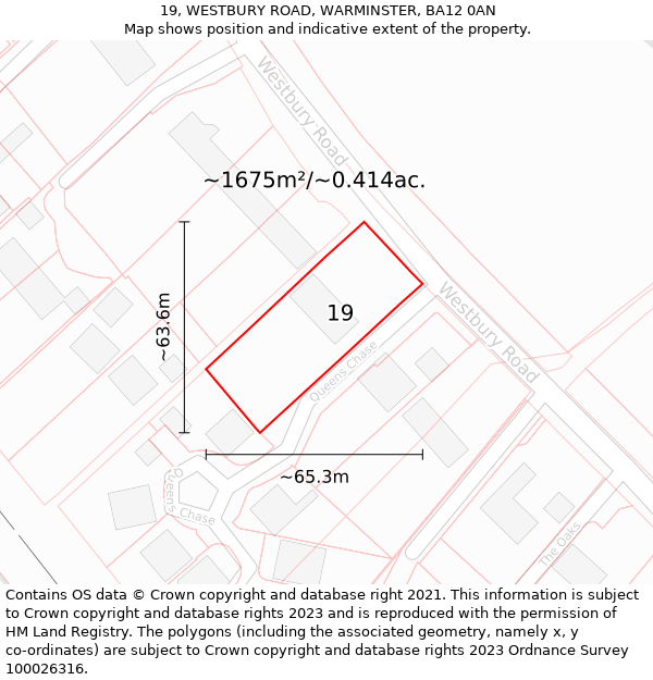 19, WESTBURY ROAD, WARMINSTER, BA12 0AN: Plot and title map