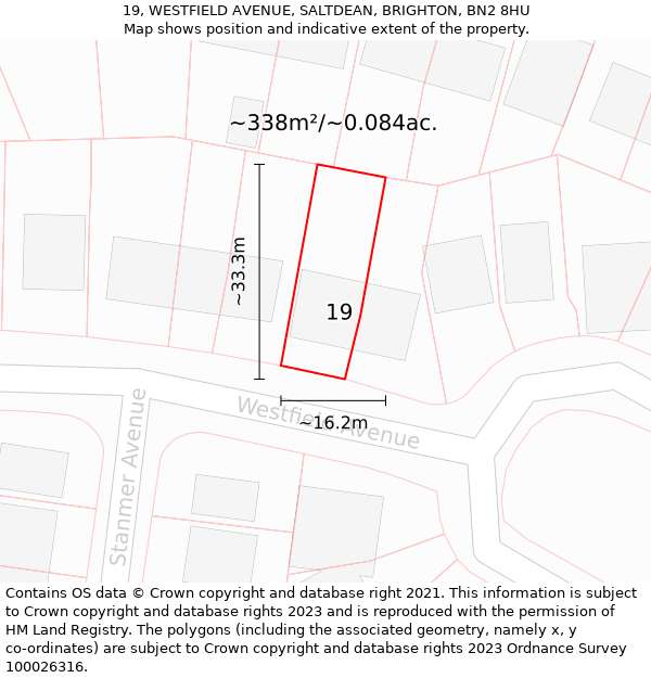 19, WESTFIELD AVENUE, SALTDEAN, BRIGHTON, BN2 8HU: Plot and title map