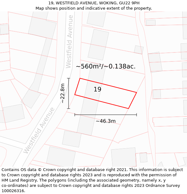 19, WESTFIELD AVENUE, WOKING, GU22 9PH: Plot and title map