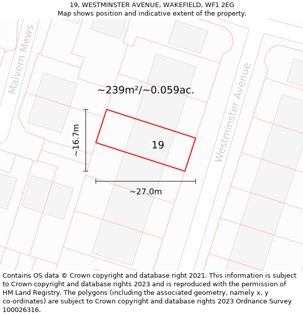 19, WESTMINSTER AVENUE, WAKEFIELD, WF1 2EG: Plot and title map