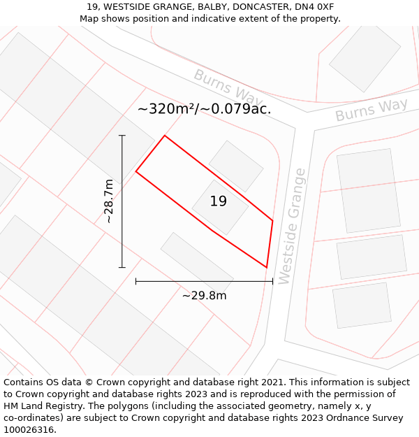 19, WESTSIDE GRANGE, BALBY, DONCASTER, DN4 0XF: Plot and title map