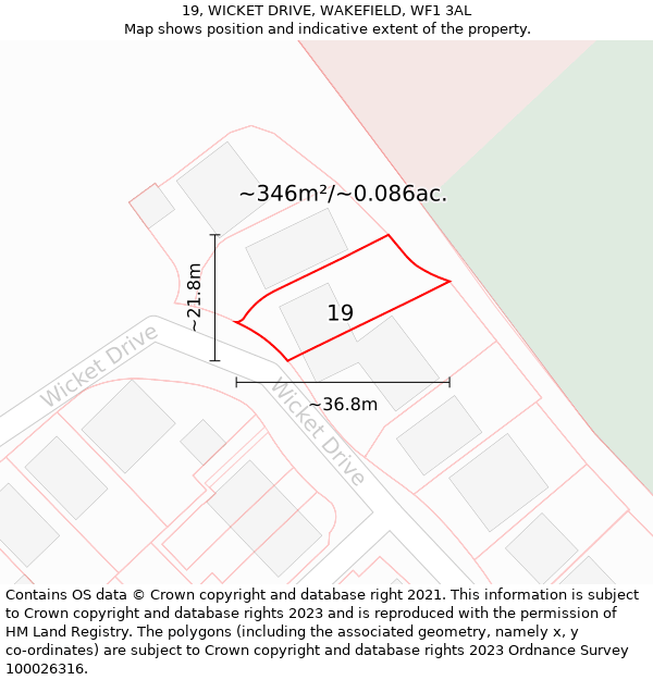 19, WICKET DRIVE, WAKEFIELD, WF1 3AL: Plot and title map