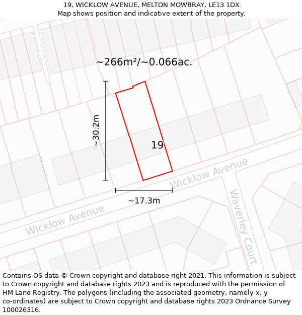 19, WICKLOW AVENUE, MELTON MOWBRAY, LE13 1DX: Plot and title map