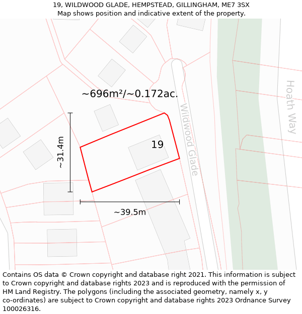 19, WILDWOOD GLADE, HEMPSTEAD, GILLINGHAM, ME7 3SX: Plot and title map