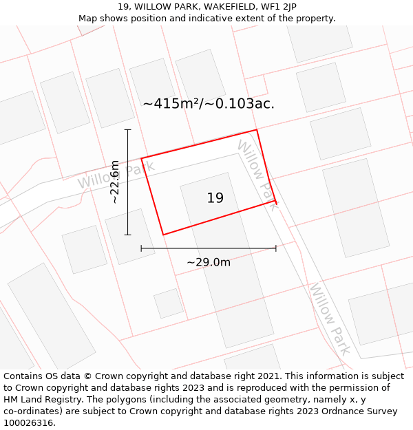 19, WILLOW PARK, WAKEFIELD, WF1 2JP: Plot and title map