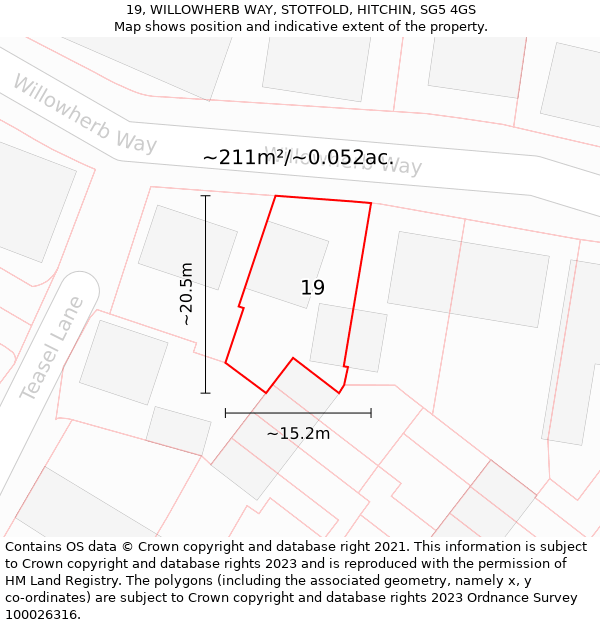 19, WILLOWHERB WAY, STOTFOLD, HITCHIN, SG5 4GS: Plot and title map