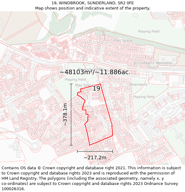 19, WINDBROOK, SUNDERLAND, SR2 0FE: Plot and title map