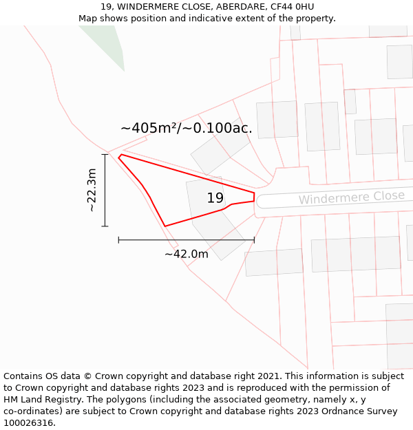 19, WINDERMERE CLOSE, ABERDARE, CF44 0HU: Plot and title map