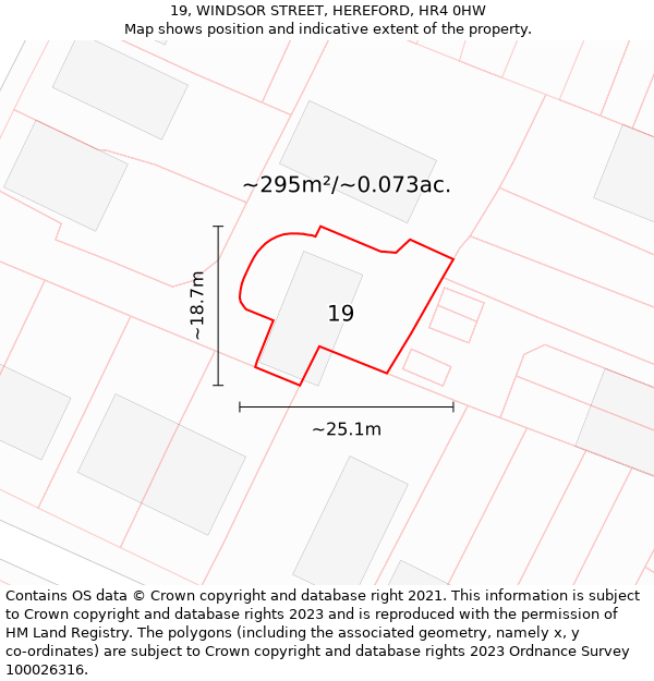 19, WINDSOR STREET, HEREFORD, HR4 0HW: Plot and title map