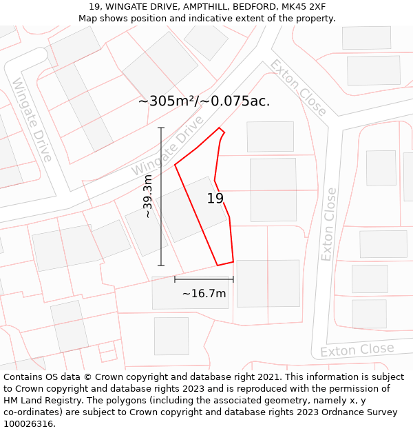 19, WINGATE DRIVE, AMPTHILL, BEDFORD, MK45 2XF: Plot and title map