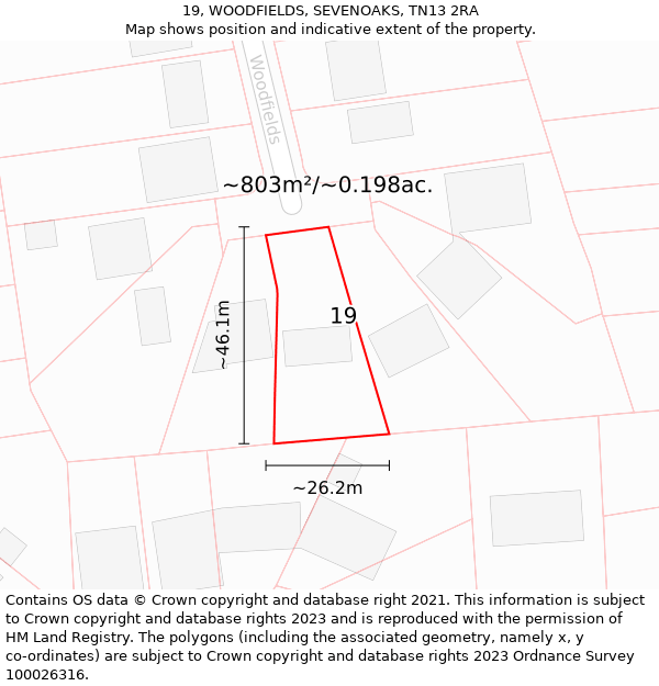 19, WOODFIELDS, SEVENOAKS, TN13 2RA: Plot and title map