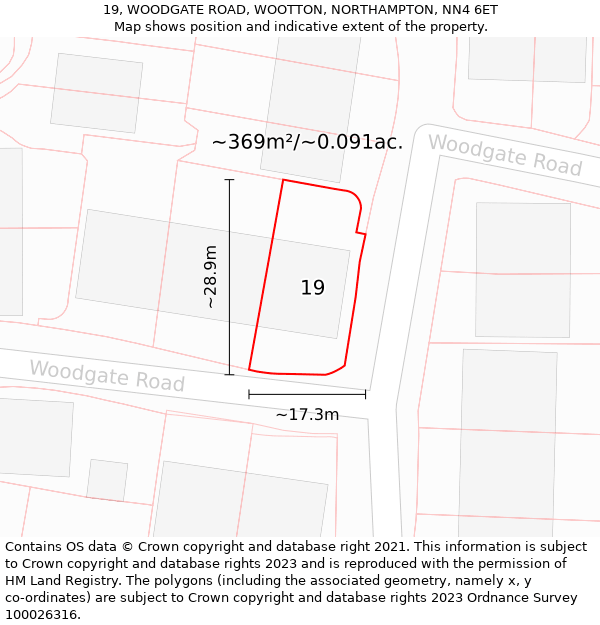 19, WOODGATE ROAD, WOOTTON, NORTHAMPTON, NN4 6ET: Plot and title map
