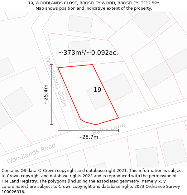 19, WOODLANDS CLOSE, BROSELEY WOOD, BROSELEY, TF12 5PY: Plot and title map