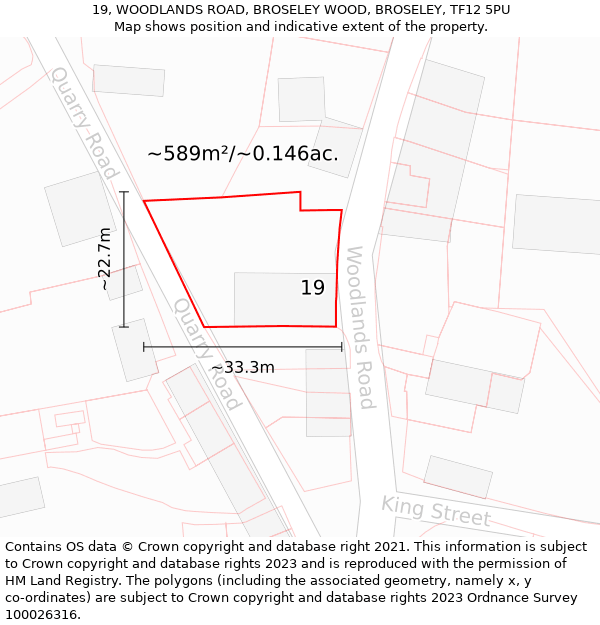 19, WOODLANDS ROAD, BROSELEY WOOD, BROSELEY, TF12 5PU: Plot and title map