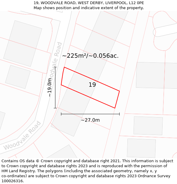 19, WOODVALE ROAD, WEST DERBY, LIVERPOOL, L12 0PE: Plot and title map