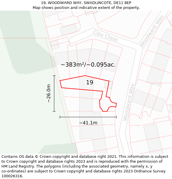 19, WOODWARD WAY, SWADLINCOTE, DE11 8EP: Plot and title map