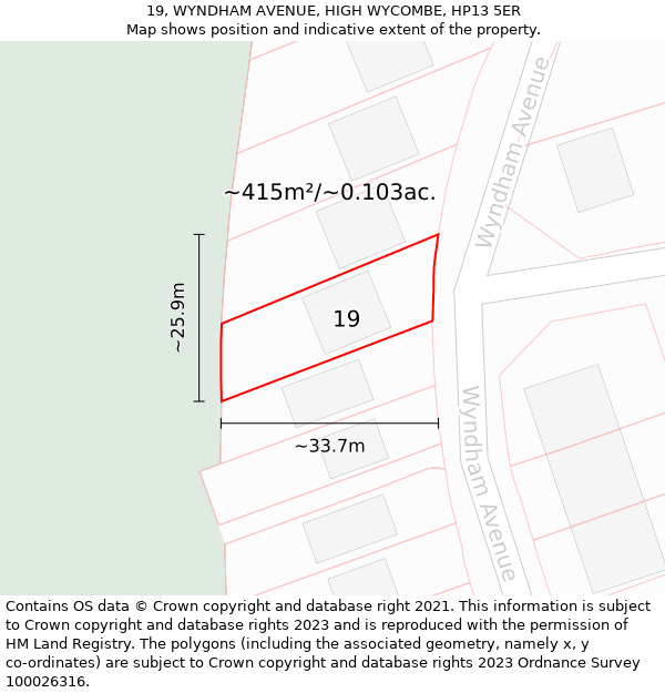 19, WYNDHAM AVENUE, HIGH WYCOMBE, HP13 5ER: Plot and title map