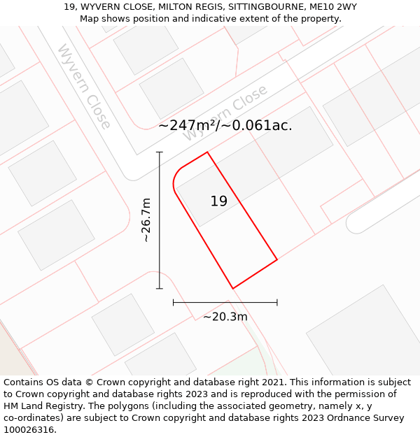 19, WYVERN CLOSE, MILTON REGIS, SITTINGBOURNE, ME10 2WY: Plot and title map
