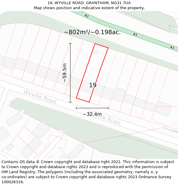 19, WYVILLE ROAD, GRANTHAM, NG31 7UA: Plot and title map