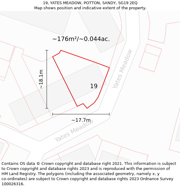 19, YATES MEADOW, POTTON, SANDY, SG19 2EQ: Plot and title map