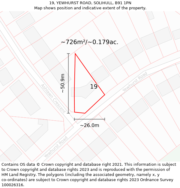 19, YEWHURST ROAD, SOLIHULL, B91 1PN: Plot and title map