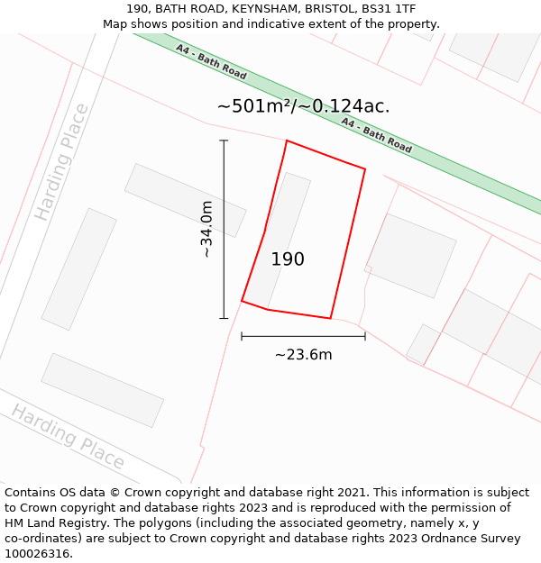 190, BATH ROAD, KEYNSHAM, BRISTOL, BS31 1TF: Plot and title map