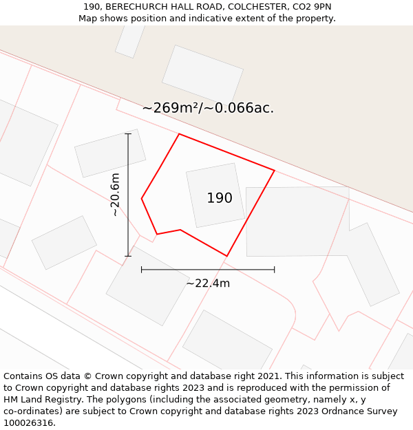 190, BERECHURCH HALL ROAD, COLCHESTER, CO2 9PN: Plot and title map