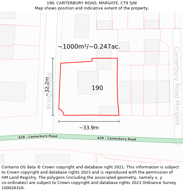 190, CANTERBURY ROAD, MARGATE, CT9 5JW: Plot and title map