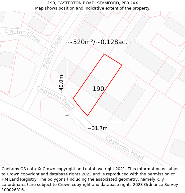 190, CASTERTON ROAD, STAMFORD, PE9 2XX: Plot and title map