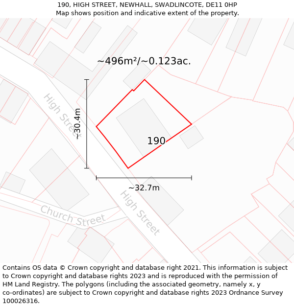 190, HIGH STREET, NEWHALL, SWADLINCOTE, DE11 0HP: Plot and title map