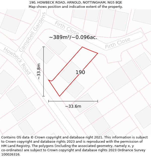 190, HOWBECK ROAD, ARNOLD, NOTTINGHAM, NG5 8QE: Plot and title map